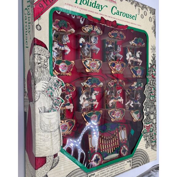 Vintage 1992 Mr Christmas Holiday Carousel 9 Piece Set Original Box & Directions - Picture 1 of 11